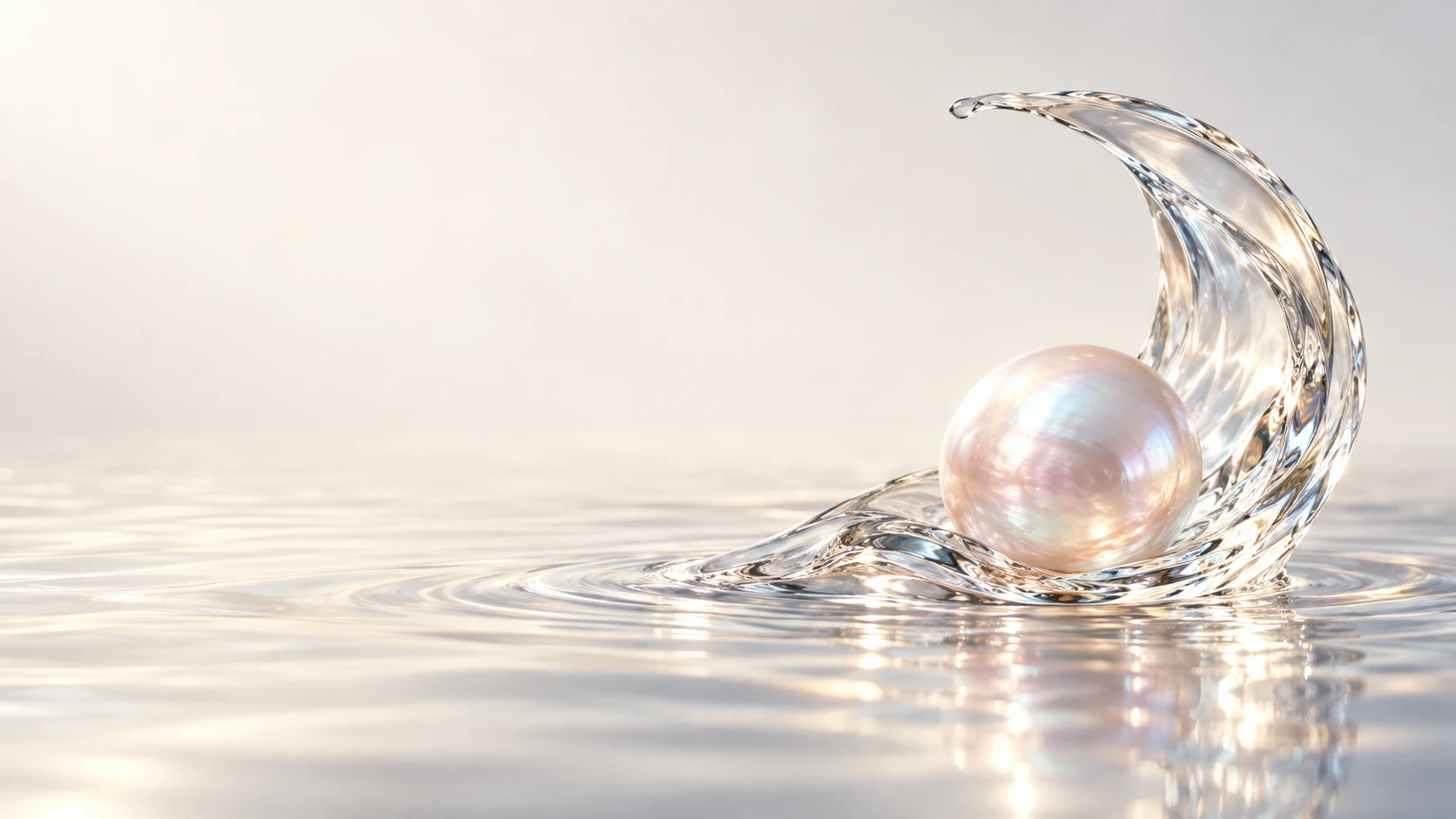 A nacre pearl surrounded by clear water
